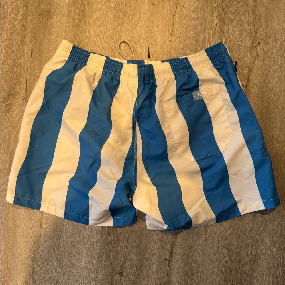 OAS Cream and Blue Striped Shorts - Picture 3 of 3